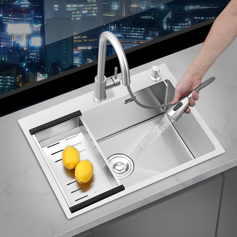 Modern Style Kitchen Sink Overflow Hole Detail Kitchen Sink with Soap Dispenser Clearhalo 'Home Improvement' 'home_improvement' 'home_improvement_kitchen_sinks' 'Kitchen Remodel & Kitchen Fixtures' 'Kitchen Sinks & Faucet Components' 'Kitchen Sinks' 'kitchen_sinks' 7308558