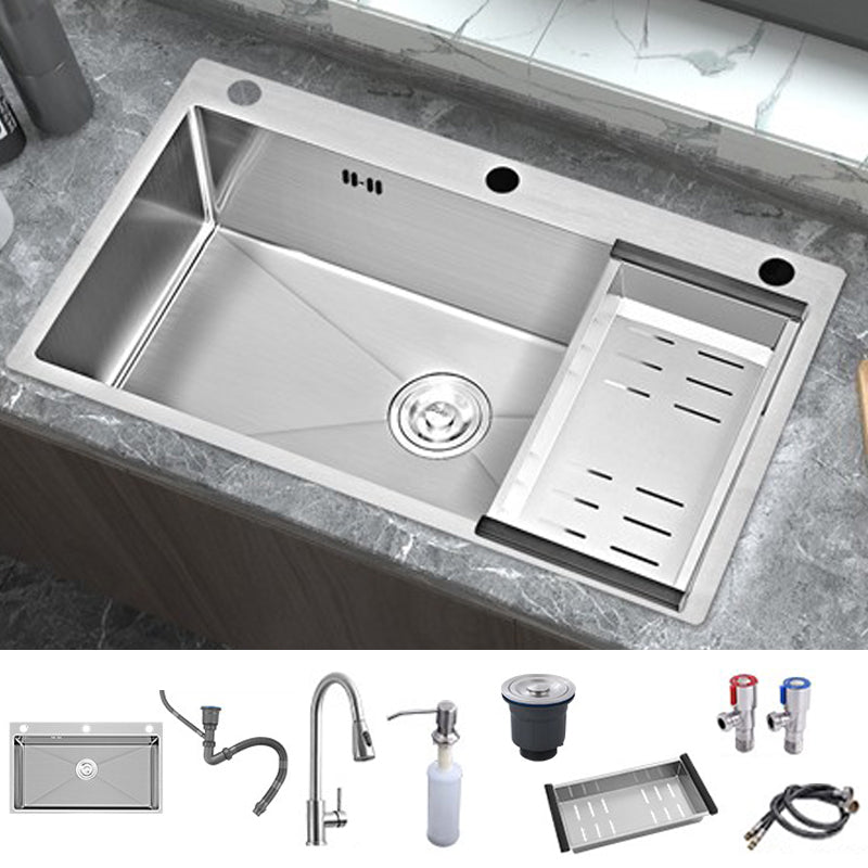 Modern Style Kitchen Sink Overflow Hole Detail Kitchen Sink with Soap Dispenser Sink with Faucet Pull-Out Faucet & Soap Dispenser Clearhalo 'Home Improvement' 'home_improvement' 'home_improvement_kitchen_sinks' 'Kitchen Remodel & Kitchen Fixtures' 'Kitchen Sinks & Faucet Components' 'Kitchen Sinks' 'kitchen_sinks' 7308564