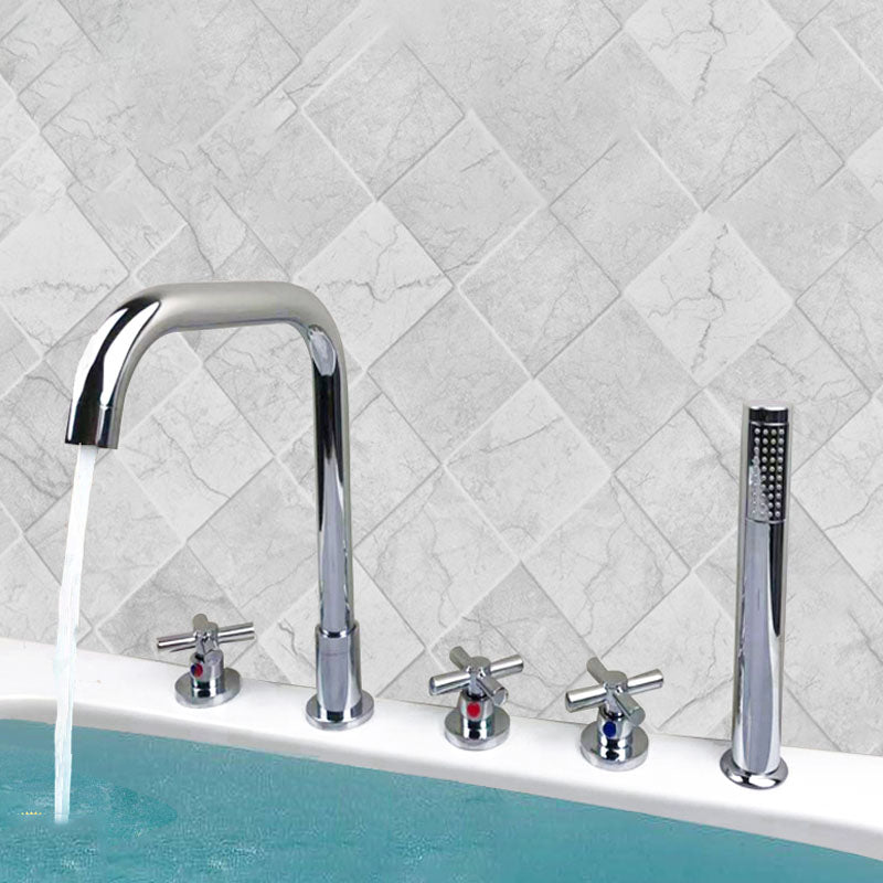 Contemporary Bathroom Faucet Deck Mounted Copper Low Arc Roman Tub Faucet Set Clearhalo 'Bathroom Remodel & Bathroom Fixtures' 'Bathtub Faucets' 'bathtub_faucets' 'Home Improvement' 'home_improvement' 'home_improvement_bathtub_faucets' 7308809