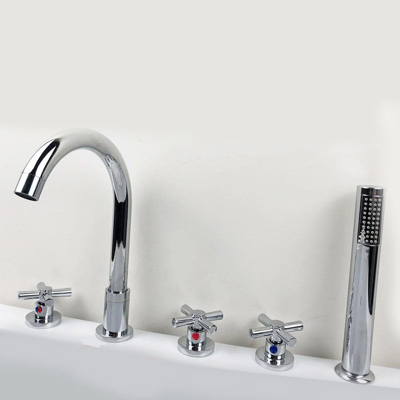 Contemporary Bathroom Faucet Deck Mounted Copper Low Arc Roman Tub Faucet Set Curved Clearhalo 'Bathroom Remodel & Bathroom Fixtures' 'Bathtub Faucets' 'bathtub_faucets' 'Home Improvement' 'home_improvement' 'home_improvement_bathtub_faucets' 7308810