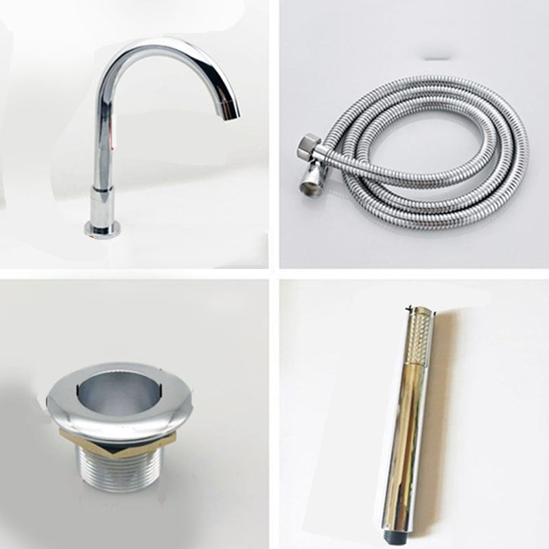 Contemporary Bathroom Faucet Deck Mounted Copper Low Arc Roman Tub Faucet Set Clearhalo 'Bathroom Remodel & Bathroom Fixtures' 'Bathtub Faucets' 'bathtub_faucets' 'Home Improvement' 'home_improvement' 'home_improvement_bathtub_faucets' 7308822