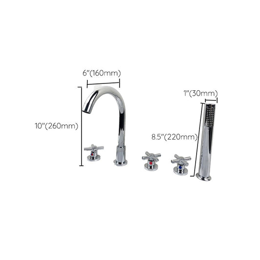 Contemporary Bathroom Faucet Deck Mounted Copper Low Arc Roman Tub Faucet Set Clearhalo 'Bathroom Remodel & Bathroom Fixtures' 'Bathtub Faucets' 'bathtub_faucets' 'Home Improvement' 'home_improvement' 'home_improvement_bathtub_faucets' 7308823