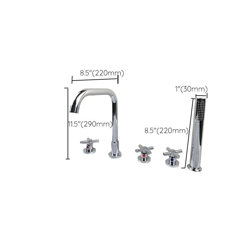 Contemporary Bathroom Faucet Deck Mounted Copper Low Arc Roman Tub Faucet Set Clearhalo 'Bathroom Remodel & Bathroom Fixtures' 'Bathtub Faucets' 'bathtub_faucets' 'Home Improvement' 'home_improvement' 'home_improvement_bathtub_faucets' 7308826