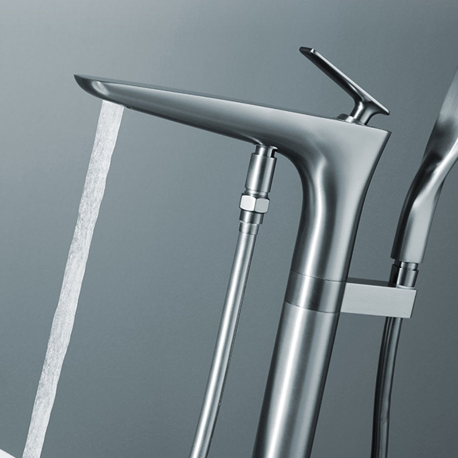 Contemporary Bathroom Faucet Floor Mounted Copper Free Standing Tub Filler Faucet Clearhalo 'Bathroom Remodel & Bathroom Fixtures' 'Bathtub Faucets' 'bathtub_faucets' 'Home Improvement' 'home_improvement' 'home_improvement_bathtub_faucets' 7308831