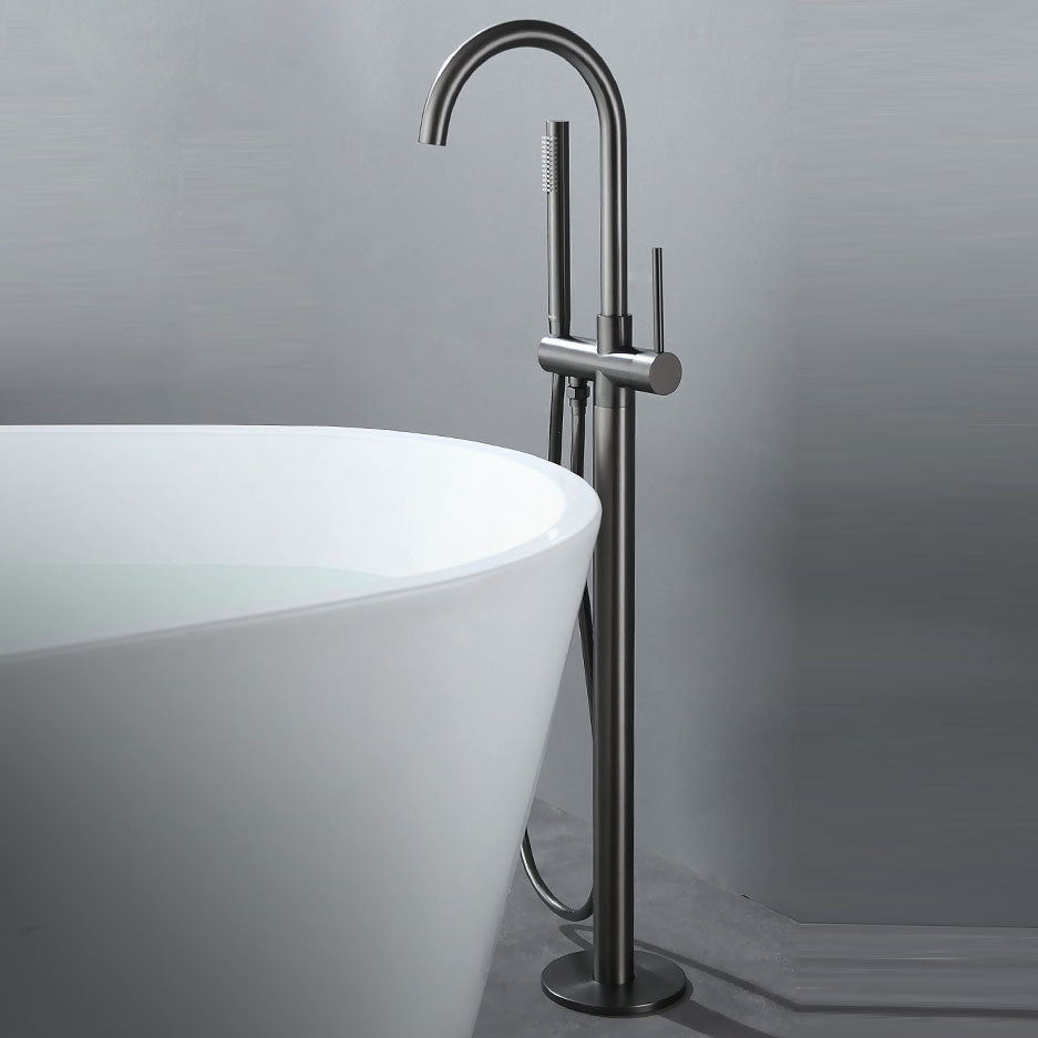 Contemporary Bathroom Faucet Floor Mounted Copper High Arc Fixed Freestanding Tub Filler Concealed Installation Clearhalo 'Bathroom Remodel & Bathroom Fixtures' 'Bathtub Faucets' 'bathtub_faucets' 'Home Improvement' 'home_improvement' 'home_improvement_bathtub_faucets' 7308839
