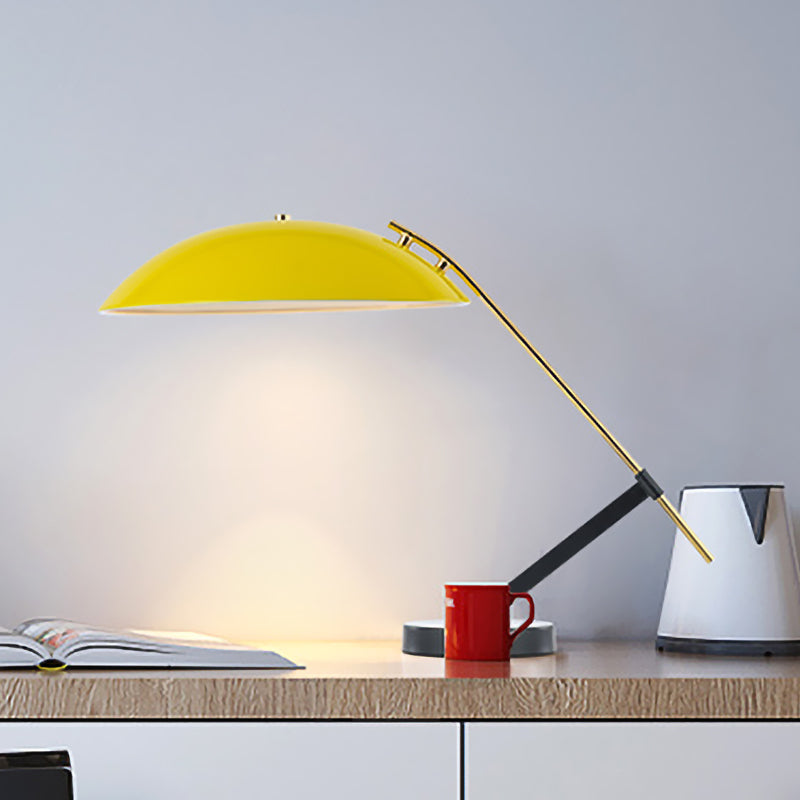 Yellow Finish Flat Dome Table Light Macaron 1 Light Metallic Reading Book Lamp with Adjustable Arm Clearhalo 'Lamps' 'Table Lamps' Lighting' 730900