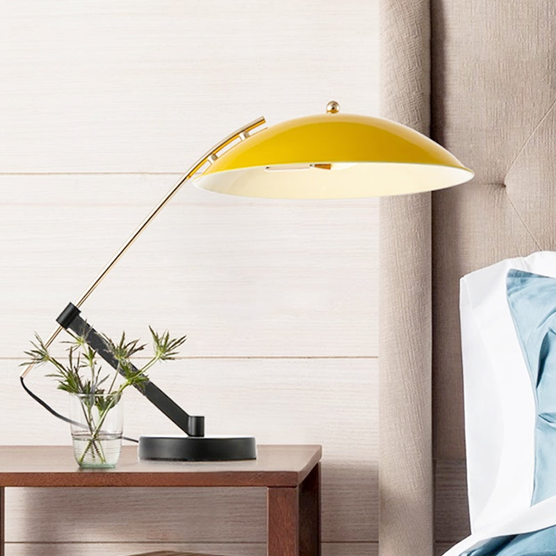 Yellow Finish Flat Dome Table Light Macaron 1 Light Metallic Reading Book Lamp with Adjustable Arm Clearhalo 'Lamps' 'Table Lamps' Lighting' 730901