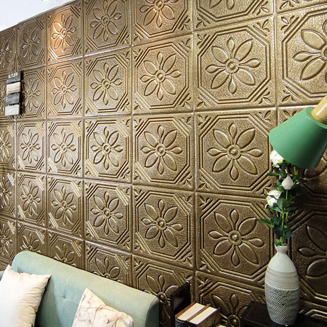 Modern Wall Panel Floral 3D Print Peel and Stick Waterproof Wall Panels Gold 10-Piece Set Clearhalo 'Flooring 'Home Improvement' 'home_improvement' 'home_improvement_wall_paneling' 'Wall Paneling' 'wall_paneling' 'Walls & Ceilings' Walls and Ceiling' 7309019