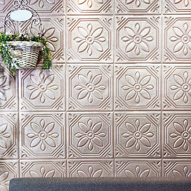 Modern Wall Panel Floral 3D Print Peel and Stick Waterproof Wall Panels Rose Gold 10-Piece Set Clearhalo 'Flooring 'Home Improvement' 'home_improvement' 'home_improvement_wall_paneling' 'Wall Paneling' 'wall_paneling' 'Walls & Ceilings' Walls and Ceiling' 7309026
