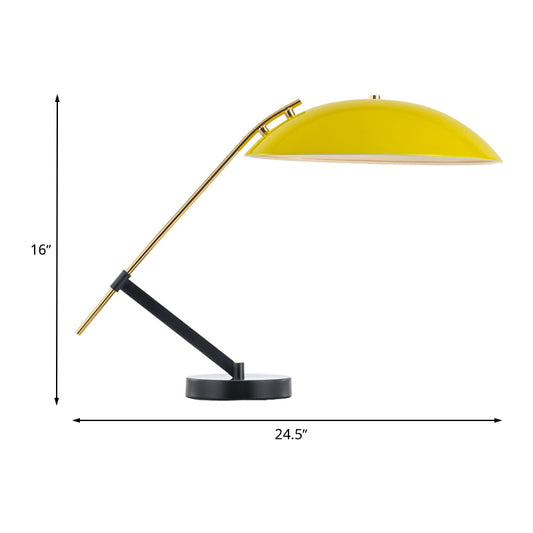 Yellow Finish Flat Dome Table Light Macaron 1 Light Metallic Reading Book Lamp with Adjustable Arm Clearhalo 'Lamps' 'Table Lamps' Lighting' 730903