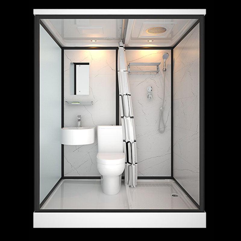 Frosted Tempered Glass Framed Shower Stall with White Base and Towel Bar 47"L x 67"W x 85"H Toilet Included Clearhalo 'Bathroom Remodel & Bathroom Fixtures' 'Home Improvement' 'home_improvement' 'home_improvement_shower_stalls_enclosures' 'Shower Stalls & Enclosures' 'shower_stalls_enclosures' 'Showers & Bathtubs' 7309074