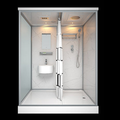 Frosted Tempered Glass Framed Shower Stall with White Base and Towel Bar 43.3"L x 55.1"W x 84.6"H With Heater