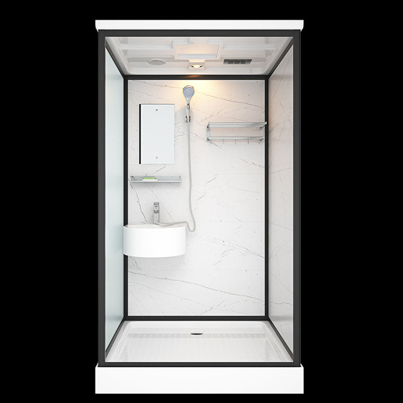 Frosted Tempered Glass Framed Shower Stall with White Base and Towel Bar 47"L x 39"W x 85"H With Heater Clearhalo 'Bathroom Remodel & Bathroom Fixtures' 'Home Improvement' 'home_improvement' 'home_improvement_shower_stalls_enclosures' 'Shower Stalls & Enclosures' 'shower_stalls_enclosures' 'Showers & Bathtubs' 7309077