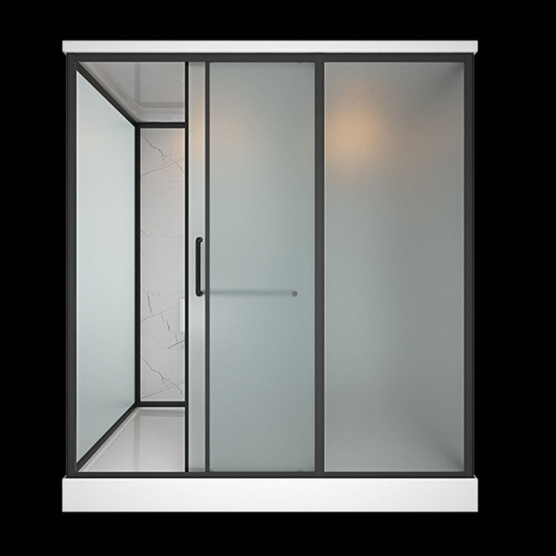 Frosted Tempered Glass Framed Shower Stall with White Base and Towel Bar 47"L x 75"W x 85"H With Heater Clearhalo 'Bathroom Remodel & Bathroom Fixtures' 'Home Improvement' 'home_improvement' 'home_improvement_shower_stalls_enclosures' 'Shower Stalls & Enclosures' 'shower_stalls_enclosures' 'Showers & Bathtubs' 7309079
