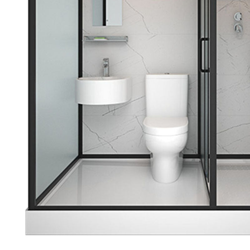 Frosted Tempered Glass Framed Shower Stall with White Base and Towel Bar Clearhalo 'Bathroom Remodel & Bathroom Fixtures' 'Home Improvement' 'home_improvement' 'home_improvement_shower_stalls_enclosures' 'Shower Stalls & Enclosures' 'shower_stalls_enclosures' 'Showers & Bathtubs' 7309080