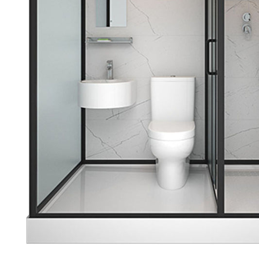 Frosted Tempered Glass Framed Shower Stall with White Base and Towel Bar Clearhalo 'Bathroom Remodel & Bathroom Fixtures' 'Home Improvement' 'home_improvement' 'home_improvement_shower_stalls_enclosures' 'Shower Stalls & Enclosures' 'shower_stalls_enclosures' 'Showers & Bathtubs' 7309080
