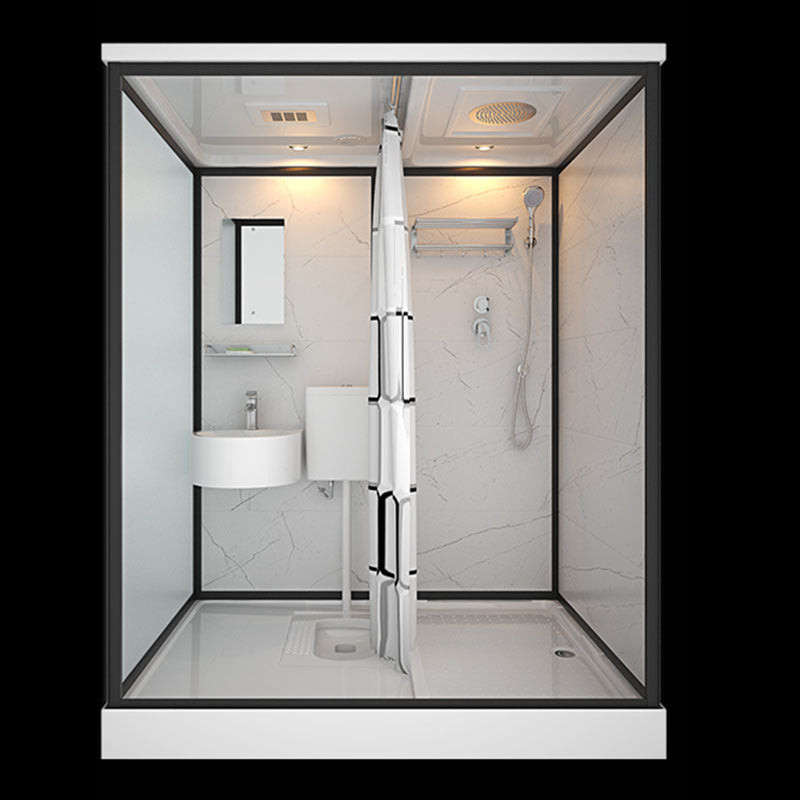 Frosted Tempered Glass Framed Shower Stall with White Base and Towel Bar 47"L x 67"W x 85"H Heating+Latrine Pit Clearhalo 'Bathroom Remodel & Bathroom Fixtures' 'Home Improvement' 'home_improvement' 'home_improvement_shower_stalls_enclosures' 'Shower Stalls & Enclosures' 'shower_stalls_enclosures' 'Showers & Bathtubs' 7309095