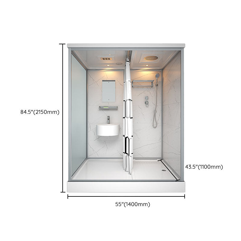 Frosted Tempered Glass Framed Shower Stall with White Base and Towel Bar Clearhalo 'Bathroom Remodel & Bathroom Fixtures' 'Home Improvement' 'home_improvement' 'home_improvement_shower_stalls_enclosures' 'Shower Stalls & Enclosures' 'shower_stalls_enclosures' 'Showers & Bathtubs' 7309098