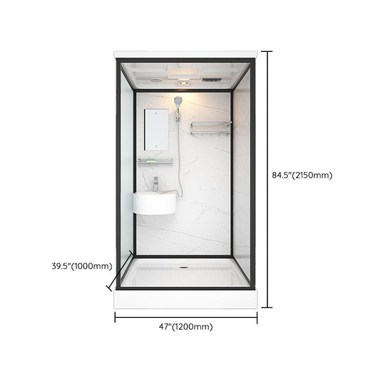 Frosted Tempered Glass Framed Shower Stall with White Base and Towel Bar Clearhalo 'Bathroom Remodel & Bathroom Fixtures' 'Home Improvement' 'home_improvement' 'home_improvement_shower_stalls_enclosures' 'Shower Stalls & Enclosures' 'shower_stalls_enclosures' 'Showers & Bathtubs' 7309102