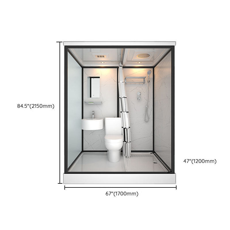 Frosted Tempered Glass Framed Shower Stall with White Base and Towel Bar Clearhalo 'Bathroom Remodel & Bathroom Fixtures' 'Home Improvement' 'home_improvement' 'home_improvement_shower_stalls_enclosures' 'Shower Stalls & Enclosures' 'shower_stalls_enclosures' 'Showers & Bathtubs' 7309103