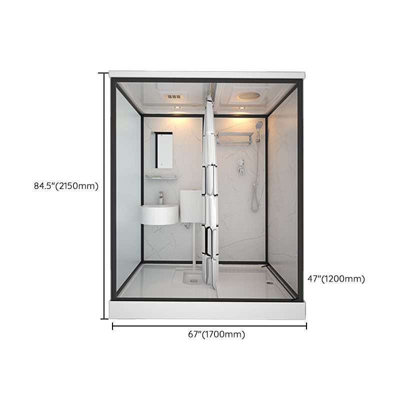 Frosted Tempered Glass Framed Shower Stall with White Base and Towel Bar Clearhalo 'Bathroom Remodel & Bathroom Fixtures' 'Home Improvement' 'home_improvement' 'home_improvement_shower_stalls_enclosures' 'Shower Stalls & Enclosures' 'shower_stalls_enclosures' 'Showers & Bathtubs' 7309104