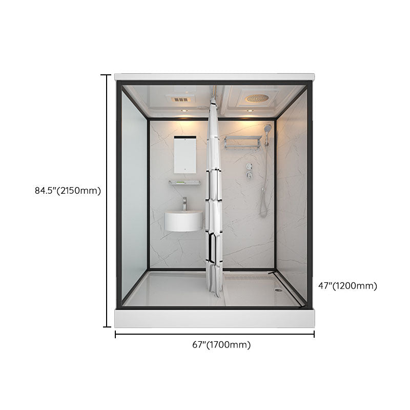 Frosted Tempered Glass Framed Shower Stall with White Base and Towel Bar Clearhalo 'Bathroom Remodel & Bathroom Fixtures' 'Home Improvement' 'home_improvement' 'home_improvement_shower_stalls_enclosures' 'Shower Stalls & Enclosures' 'shower_stalls_enclosures' 'Showers & Bathtubs' 7309105