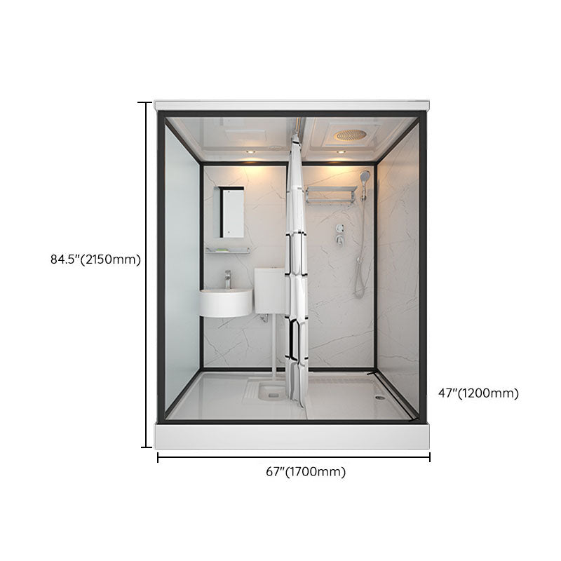 Frosted Tempered Glass Framed Shower Stall with White Base and Towel Bar Clearhalo 'Bathroom Remodel & Bathroom Fixtures' 'Home Improvement' 'home_improvement' 'home_improvement_shower_stalls_enclosures' 'Shower Stalls & Enclosures' 'shower_stalls_enclosures' 'Showers & Bathtubs' 7309106