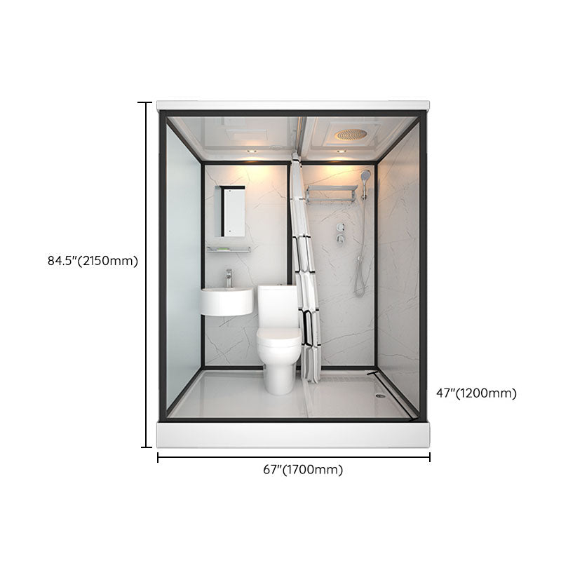 Frosted Tempered Glass Framed Shower Stall with White Base and Towel Bar Clearhalo 'Bathroom Remodel & Bathroom Fixtures' 'Home Improvement' 'home_improvement' 'home_improvement_shower_stalls_enclosures' 'Shower Stalls & Enclosures' 'shower_stalls_enclosures' 'Showers & Bathtubs' 7309107