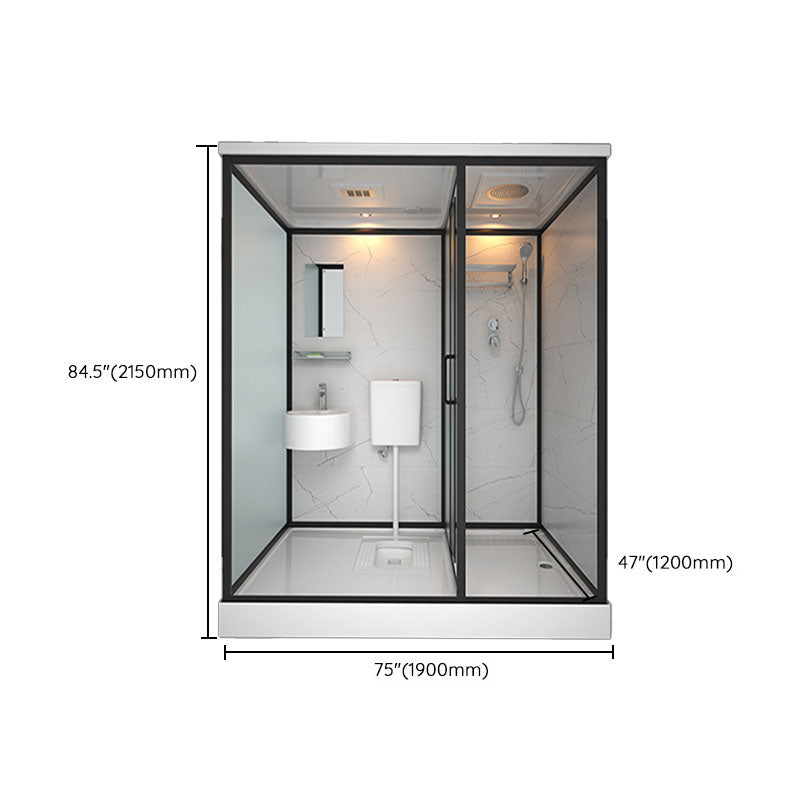 Frosted Tempered Glass Framed Shower Stall with White Base and Towel Bar Clearhalo 'Bathroom Remodel & Bathroom Fixtures' 'Home Improvement' 'home_improvement' 'home_improvement_shower_stalls_enclosures' 'Shower Stalls & Enclosures' 'shower_stalls_enclosures' 'Showers & Bathtubs' 7309109