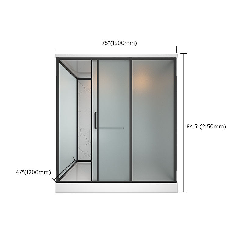 Frosted Tempered Glass Framed Shower Stall with White Base and Towel Bar Clearhalo 'Bathroom Remodel & Bathroom Fixtures' 'Home Improvement' 'home_improvement' 'home_improvement_shower_stalls_enclosures' 'Shower Stalls & Enclosures' 'shower_stalls_enclosures' 'Showers & Bathtubs' 7309110