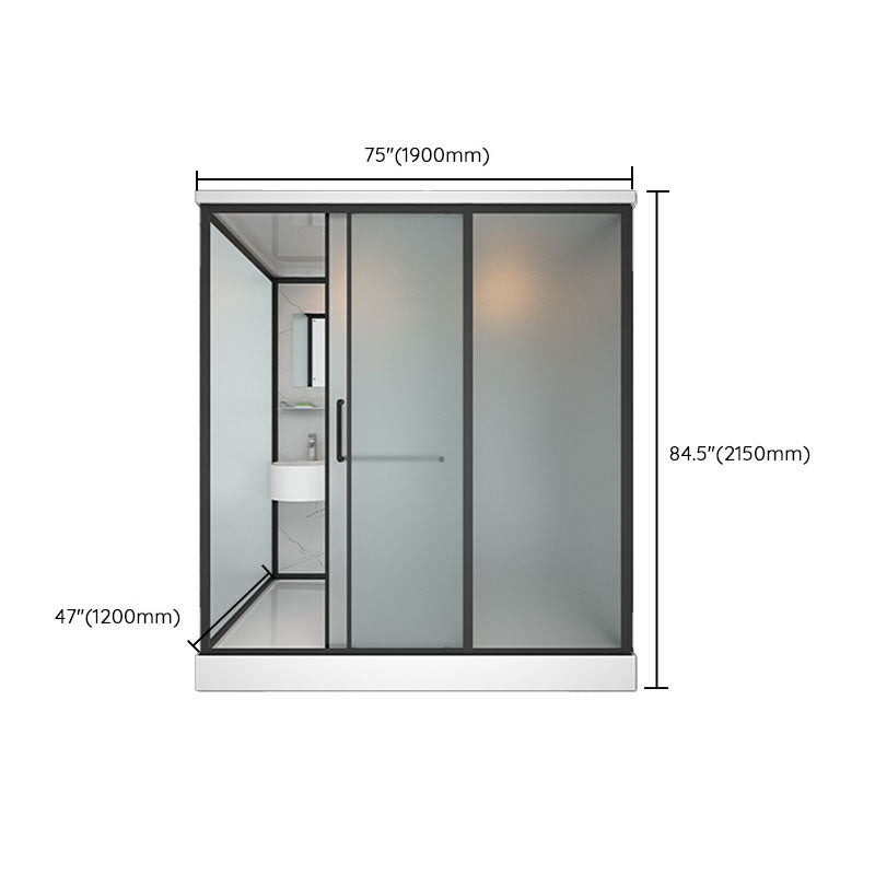 Frosted Tempered Glass Framed Shower Stall with White Base and Towel Bar Clearhalo 'Bathroom Remodel & Bathroom Fixtures' 'Home Improvement' 'home_improvement' 'home_improvement_shower_stalls_enclosures' 'Shower Stalls & Enclosures' 'shower_stalls_enclosures' 'Showers & Bathtubs' 7309111
