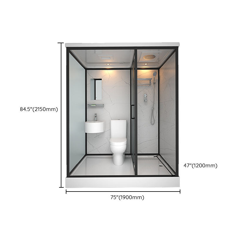 Frosted Tempered Glass Framed Shower Stall with White Base and Towel Bar Clearhalo 'Bathroom Remodel & Bathroom Fixtures' 'Home Improvement' 'home_improvement' 'home_improvement_shower_stalls_enclosures' 'Shower Stalls & Enclosures' 'shower_stalls_enclosures' 'Showers & Bathtubs' 7309112