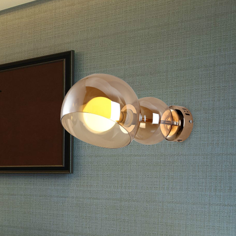 1 Head Bedroom Wall Lamp Postmodern Brass Wall Sconce Light with Dome Clear/Amber Glass Shade Clearhalo 'Cast Iron' 'Glass' 'Industrial' 'Modern wall lights' 'Modern' 'Tiffany' 'Traditional wall lights' 'Wall Lamps & Sconces' 'Wall Lights' Lighting' 731001