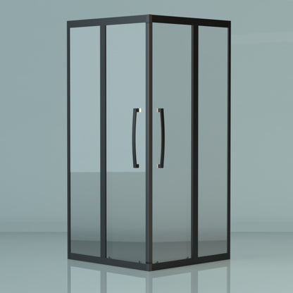 Square Black Framed Shower Enclosure Tempered Glass Shower Kit with Double Door Handles 35"L x 35"W x 75"H Bursting Diaphragm Included Clearhalo 'Bathroom Remodel & Bathroom Fixtures' 'Home Improvement' 'home_improvement' 'home_improvement_shower_stalls_enclosures' 'Shower Stalls & Enclosures' 'shower_stalls_enclosures' 'Showers & Bathtubs' 7310306