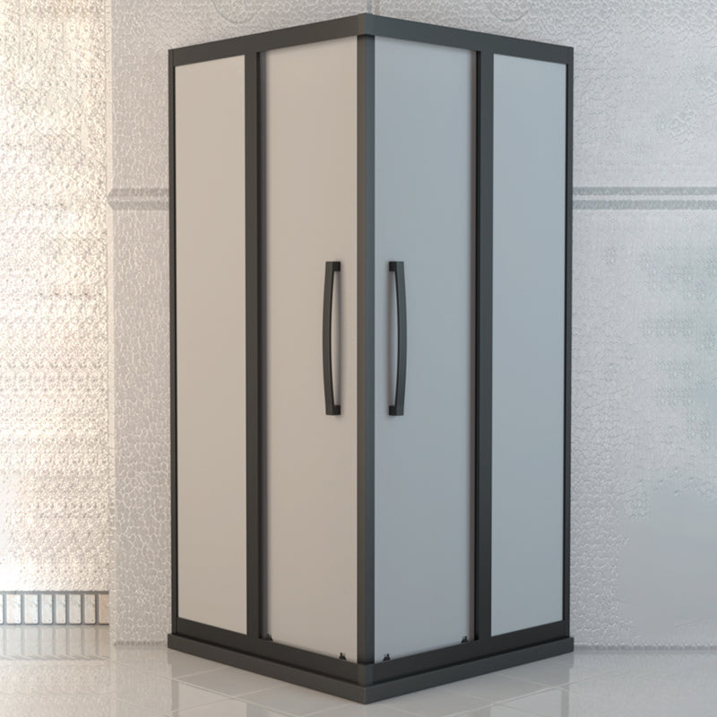 Square Black Framed Shower Enclosure Tempered Glass Shower Kit with Double Door Handles Clearhalo 'Bathroom Remodel & Bathroom Fixtures' 'Home Improvement' 'home_improvement' 'home_improvement_shower_stalls_enclosures' 'Shower Stalls & Enclosures' 'shower_stalls_enclosures' 'Showers & Bathtubs' 7310307