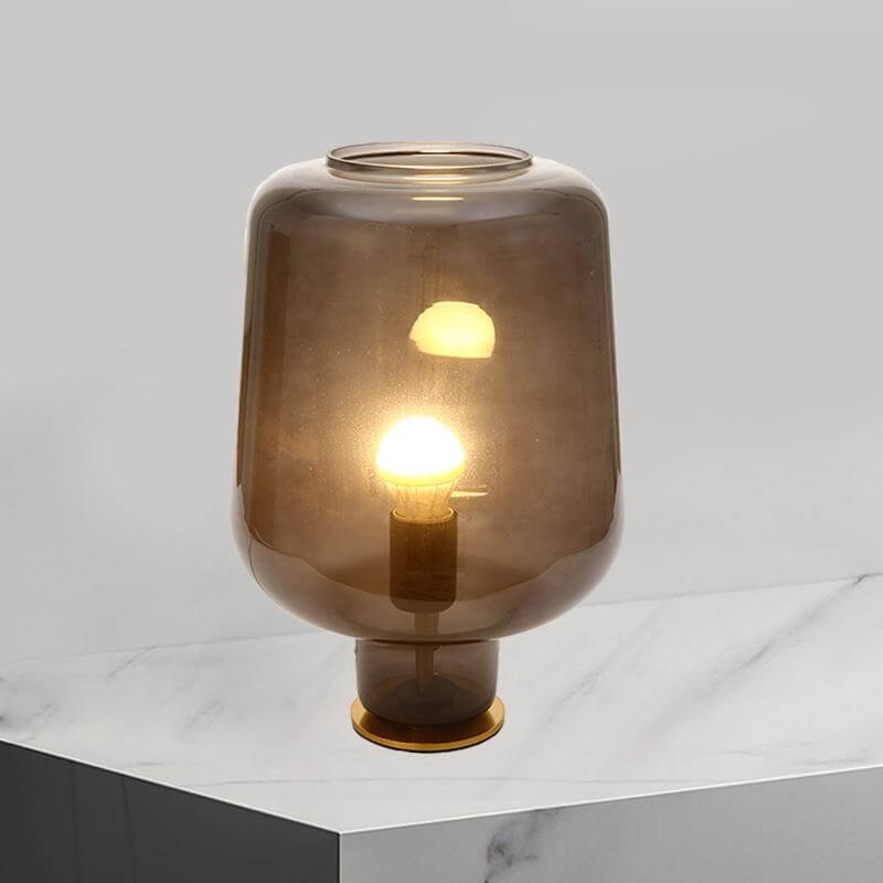 1 Bulb Bedroom Night Table Light Post Modern Brass Desk Lamp with Jar Smoke Gray Glass Shade Clearhalo 'Lamps' 'Table Lamps' Lighting' 731034-sw