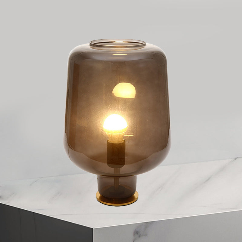 1 Bulb Bedroom Night Table Light Post Modern Brass Desk Lamp with Jar Smoke Gray Glass Shade Smoke Gray Clearhalo 'Lamps' 'Table Lamps' Lighting' 731034