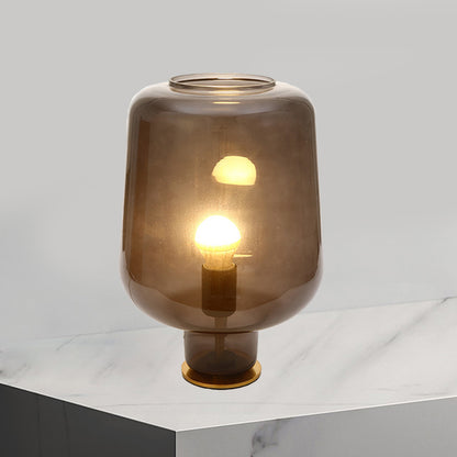 1 Bulb Bedroom Night Table Light Post Modern Brass Desk Lamp with Jar Smoke Gray Glass Shade Smoke Gray Clearhalo 'Lamps' 'Table Lamps' Lighting' 731034
