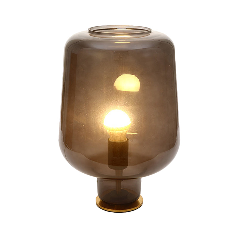 1 Bulb Bedroom Night Table Light Post Modern Brass Desk Lamp with Jar Smoke Gray Glass Shade Clearhalo 'Lamps' 'Table Lamps' Lighting' 731036