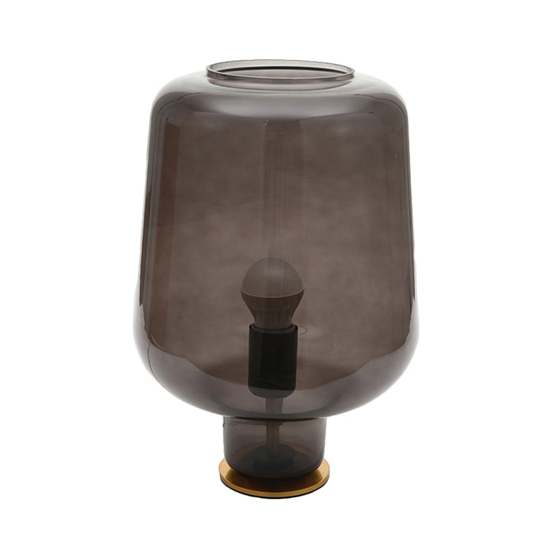 1 Bulb Bedroom Night Table Light Post Modern Brass Desk Lamp with Jar Smoke Gray Glass Shade Clearhalo 'Lamps' 'Table Lamps' Lighting' 731037
