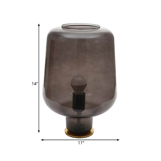 1 Bulb Bedroom Night Table Light Post Modern Brass Desk Lamp with Jar Smoke Gray Glass Shade Clearhalo 'Lamps' 'Table Lamps' Lighting' 731038-sw