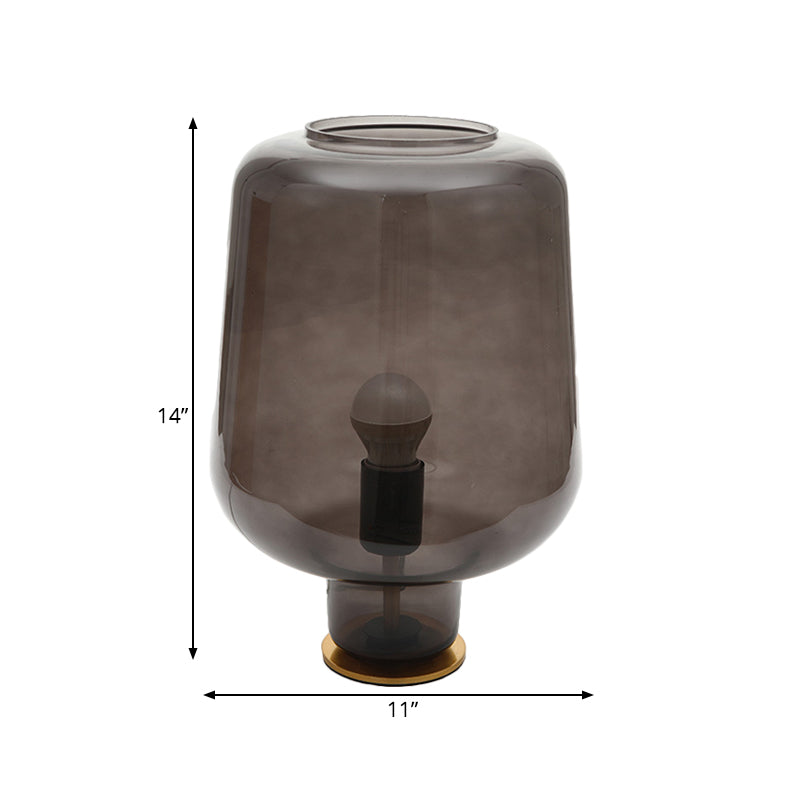1 Bulb Bedroom Night Table Light Post Modern Brass Desk Lamp with Jar Smoke Gray Glass Shade Clearhalo 'Lamps' 'Table Lamps' Lighting' 731038