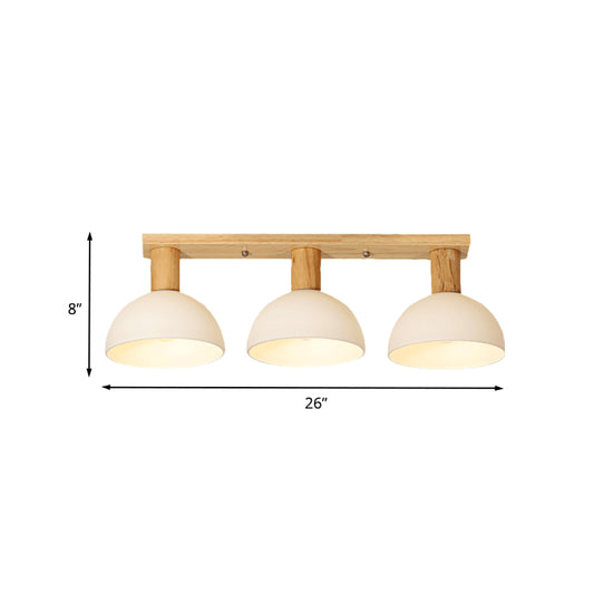Domed Semi Flush Lighting Modern White Glass 3 Heads Wood Ceiling Mounted Lamp with Linear Design Clearhalo 'Ceiling Lights' 'Close To Ceiling Lights' 'Close to ceiling' 'Glass shade' 'Glass' 'Pendant Lights' 'Semi-flushmount' Lighting' 731091
