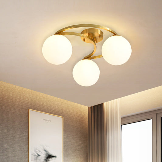 Gold Ball Semi Flushmount Modernist 3/6/8-Light Cream Glass LED Flush Mounted Lamp with Moon Design Clearhalo 'Ceiling Lights' 'Close To Ceiling Lights' 'Close to ceiling' 'Glass shade' 'Glass' 'Semi-flushmount' Lighting' 731131