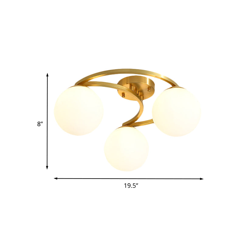 Gold Ball Semi Flushmount Modernist 3/6/8-Light Cream Glass LED Flush Mounted Lamp with Moon Design Clearhalo 'Ceiling Lights' 'Close To Ceiling Lights' 'Close to ceiling' 'Glass shade' 'Glass' 'Semi-flushmount' Lighting' 731133