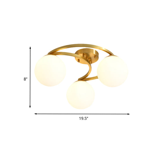 Gold Ball Semi Flushmount Modernist 3/6/8-Light Cream Glass LED Flush Mounted Lamp with Moon Design Clearhalo 'Ceiling Lights' 'Close To Ceiling Lights' 'Close to ceiling' 'Glass shade' 'Glass' 'Semi-flushmount' Lighting' 731133