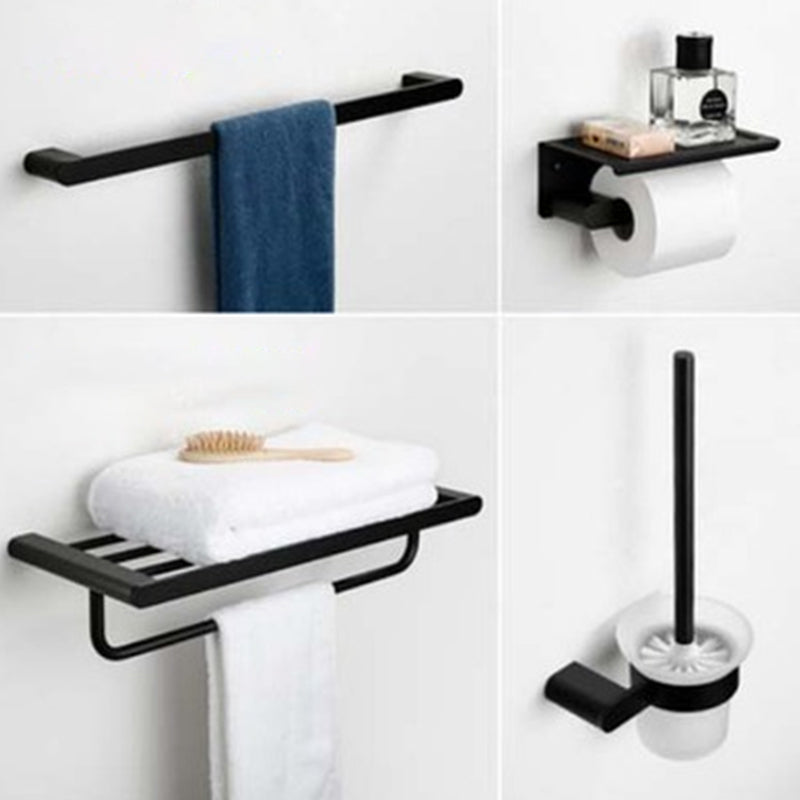 Contemporary Bathroom Accessory As Individual Or As a Set in Black Metal 4-Piece Set Clearhalo 'Bathroom Hardware Sets' 'Bathroom Hardware' 'Bathroom Remodel & Bathroom Fixtures' 'bathroom_hardware_sets' 'Home Improvement' 'home_improvement' 'home_improvement_bathroom_hardware_sets' 7311639