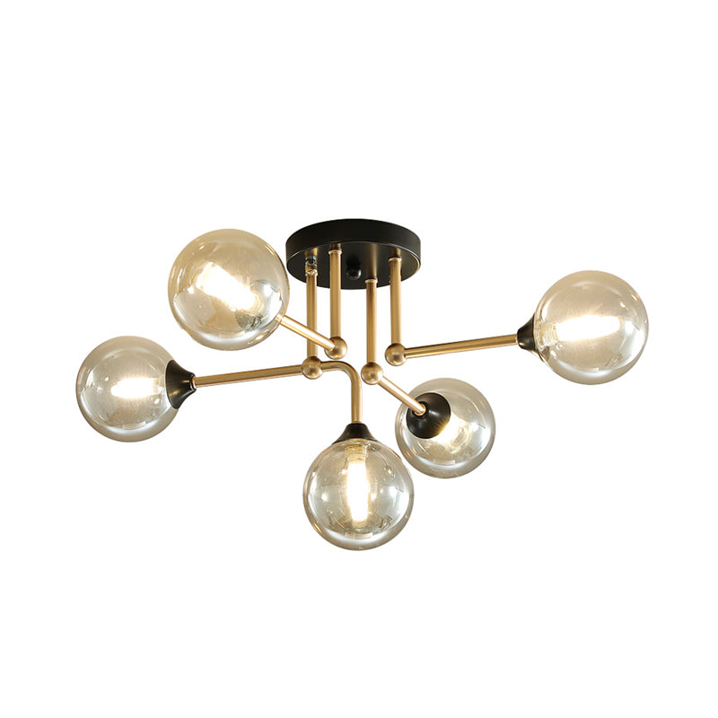 Modern 5 Lights Semi Flush Lighting Gold/Black and Gold Sphere Ceiling Lamp with Clear Glass Shade - Clearhalo - 'Ceiling Lights' - 'Chandeliers' - 'Close To Ceiling Lights' - 'Close to ceiling' - 'Glass shade' - 'Glass' - 'Semi-flushmount' - Lighting' - 731184