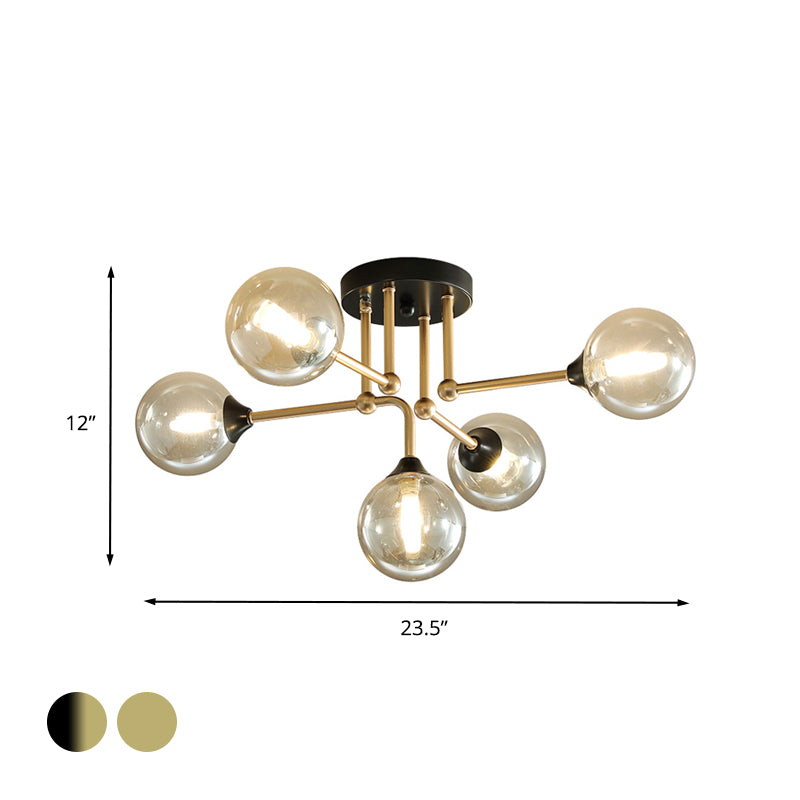 Modern 5 Lights Semi Flush Lighting Gold/Black and Gold Sphere Ceiling Lamp with Clear Glass Shade - Clearhalo - 'Ceiling Lights' - 'Chandeliers' - 'Close To Ceiling Lights' - 'Close to ceiling' - 'Glass shade' - 'Glass' - 'Semi-flushmount' - Lighting' - 731185