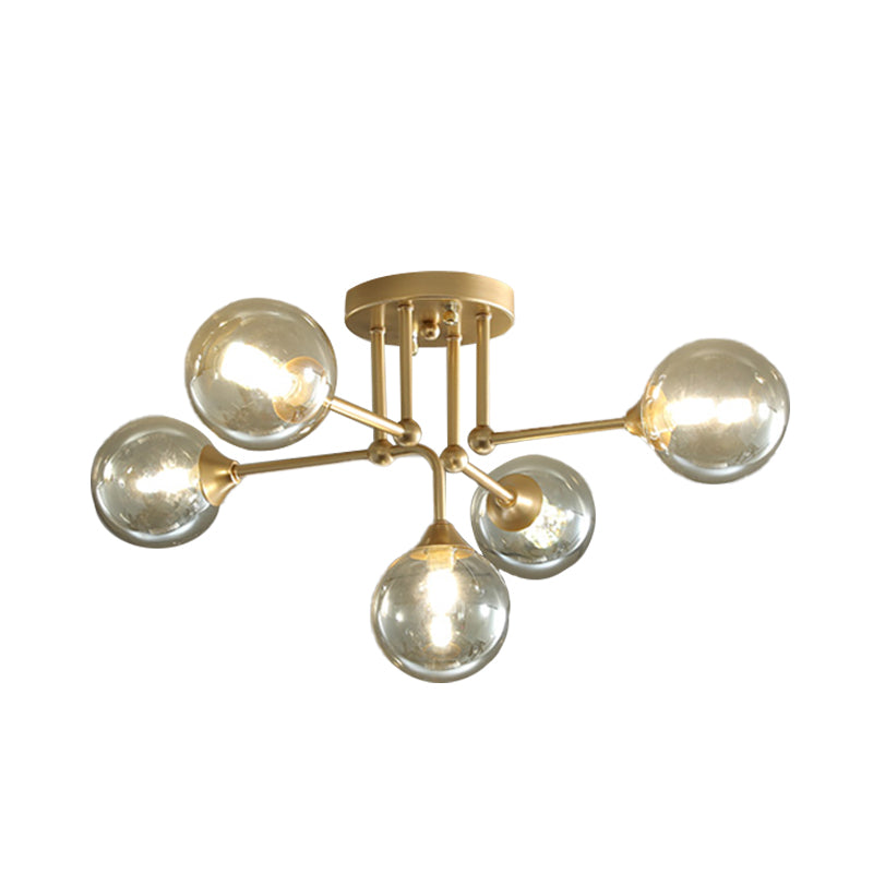 Modern 5 Lights Semi Flush Lighting Gold/Black and Gold Sphere Ceiling Lamp with Clear Glass Shade - Clearhalo - 'Ceiling Lights' - 'Chandeliers' - 'Close To Ceiling Lights' - 'Close to ceiling' - 'Glass shade' - 'Glass' - 'Semi-flushmount' - Lighting' - 731188
